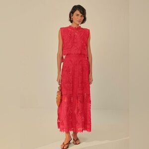 Farm Rio Red Toucan Guipure top and skirt